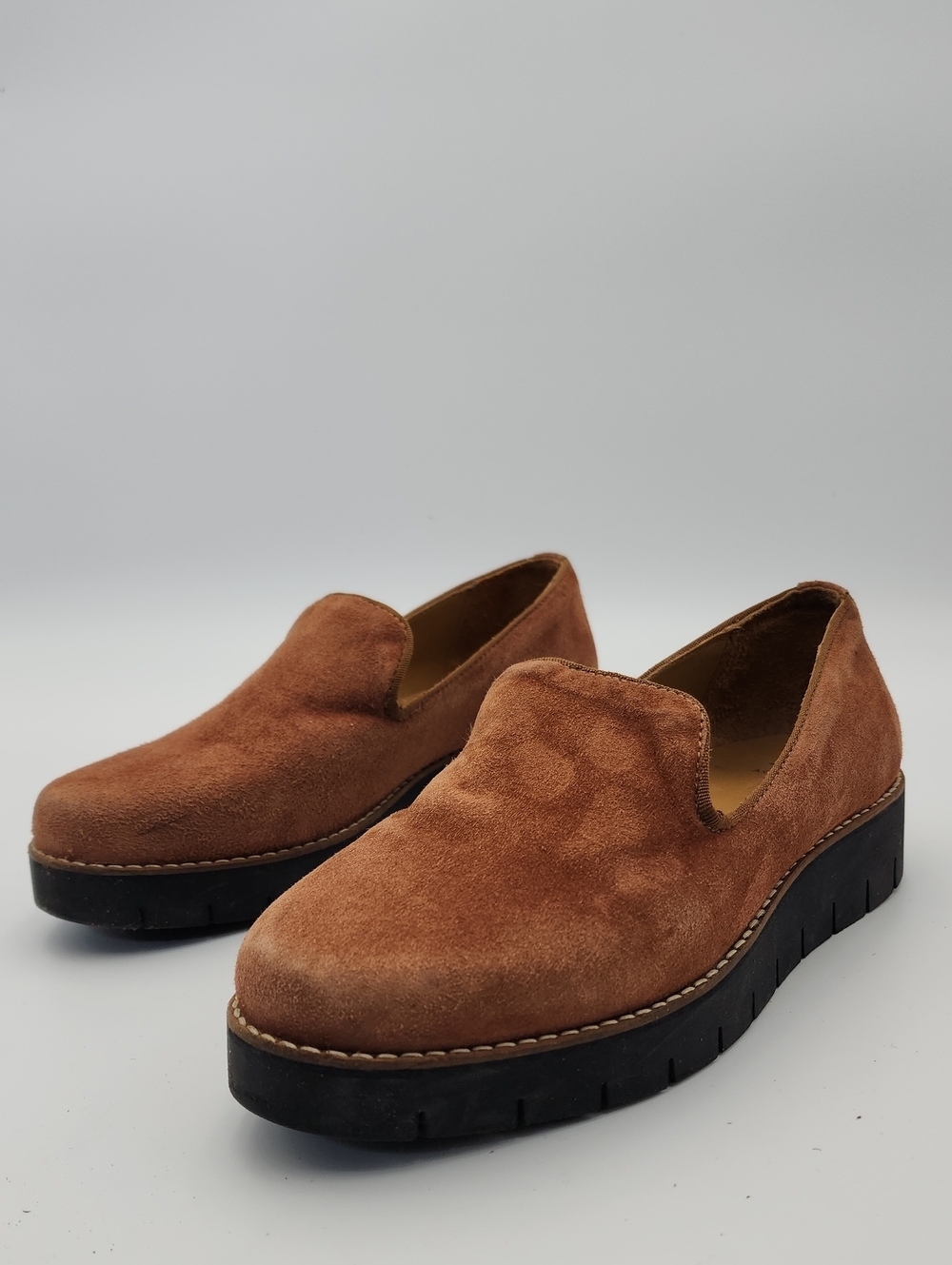 AQUATALIA Giselle Suede Round Toe Slip On Platform Loafers Shoes Size 7 Brown